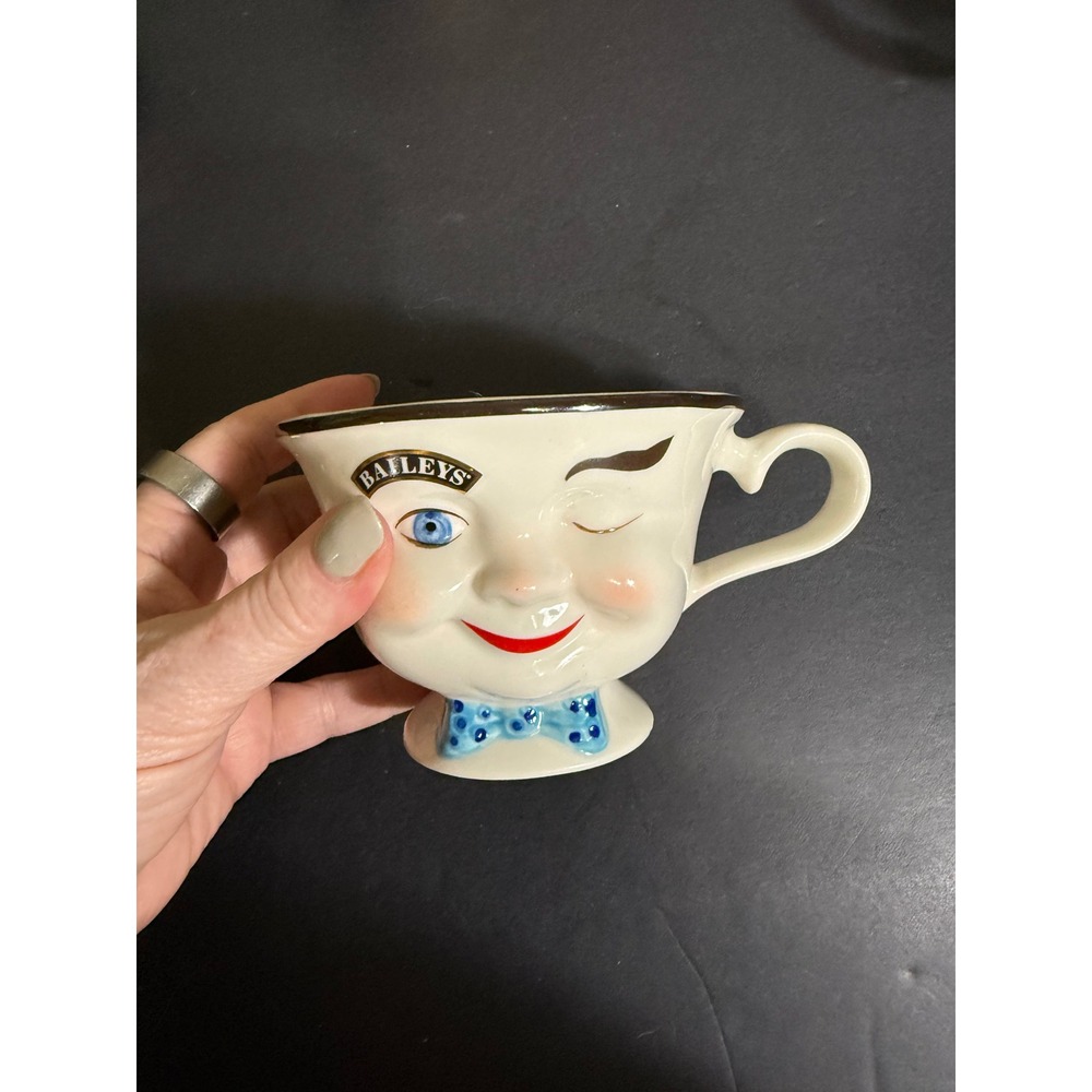 Baileys Irish Cream Winking Face Coffee Mug Tea Cup Blue Bow Tie Vintage Yum
